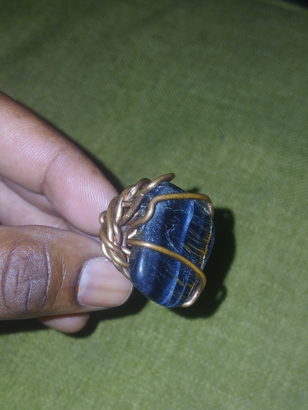Handcrafted Blue Tiger's Eye Wire-Wrapped Statement Ring